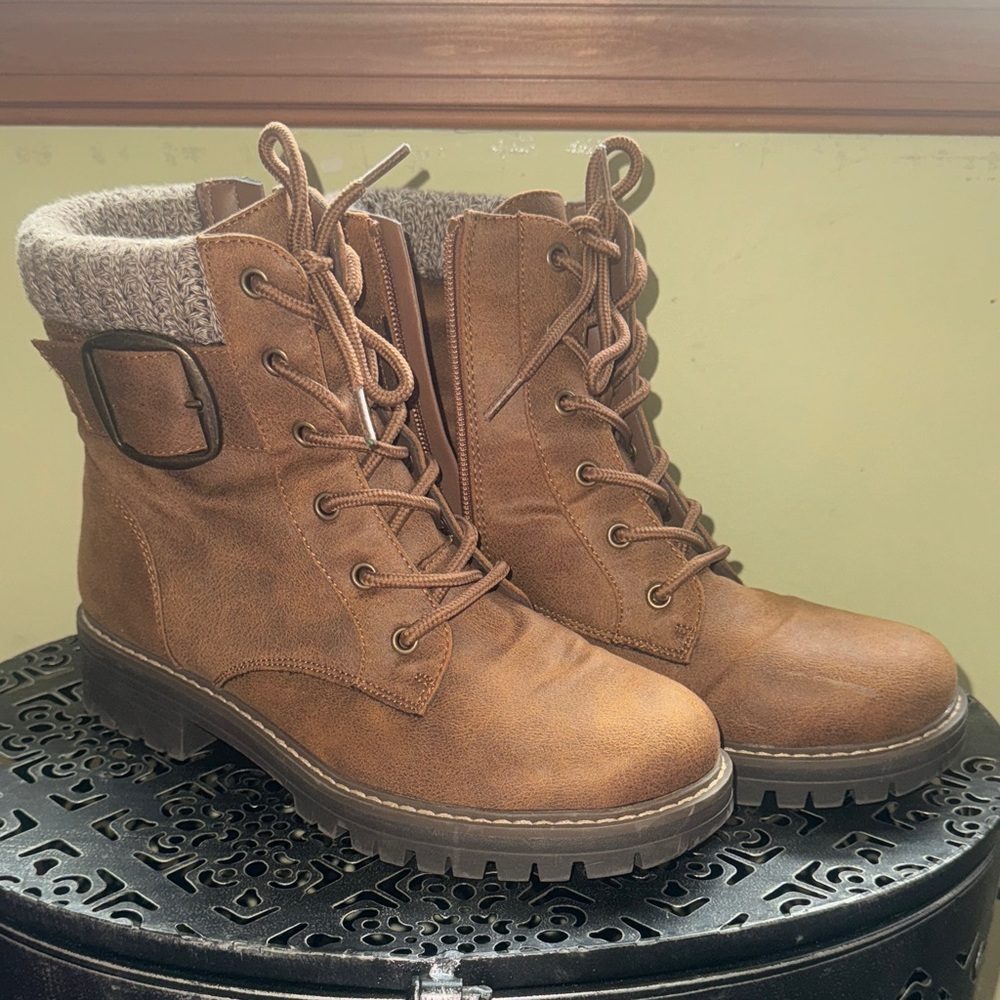 Cliff Brown Buckle Lace-up Boots